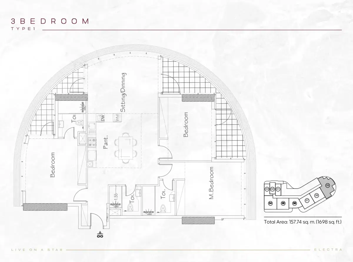 Acube Electra Studios & Apartments at JVC Dubai 3 BR Apartments Floor Plan