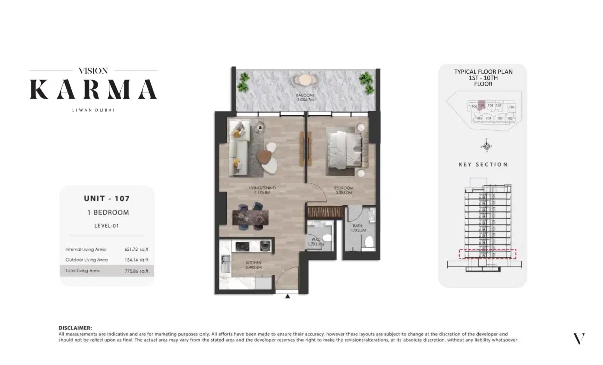 Karma Residence Apartments at Dubailand 1 BR Apartment Floor Plan