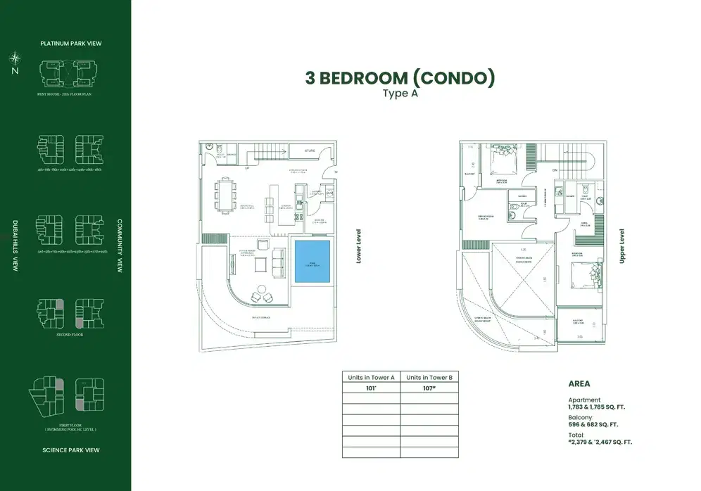 DANUBE Opalz Dubai 3 BR Floor Plan 2,467 Sq. Ft.