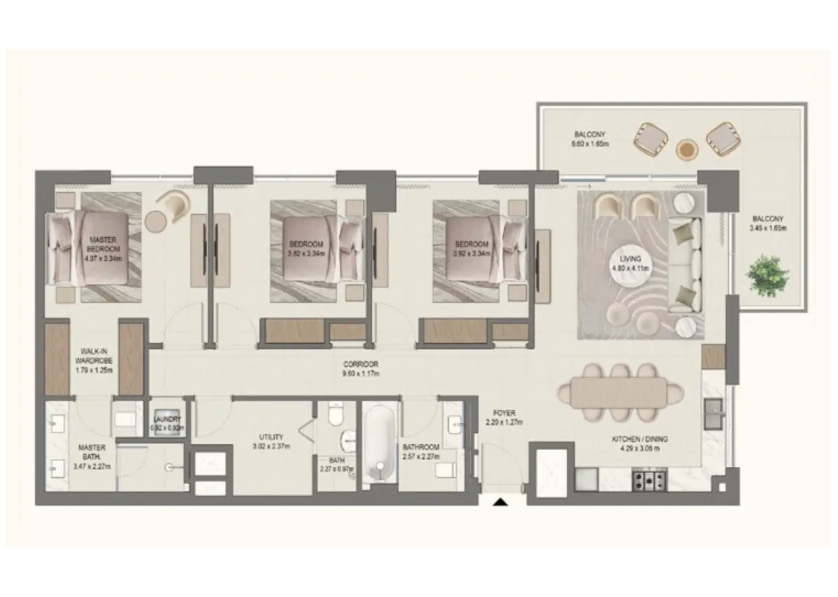 Emaar Golf Fields Emaar Golf Fields 3 BR Apartment Floor Plan 1,633 to 2,150 Sq. Ft.