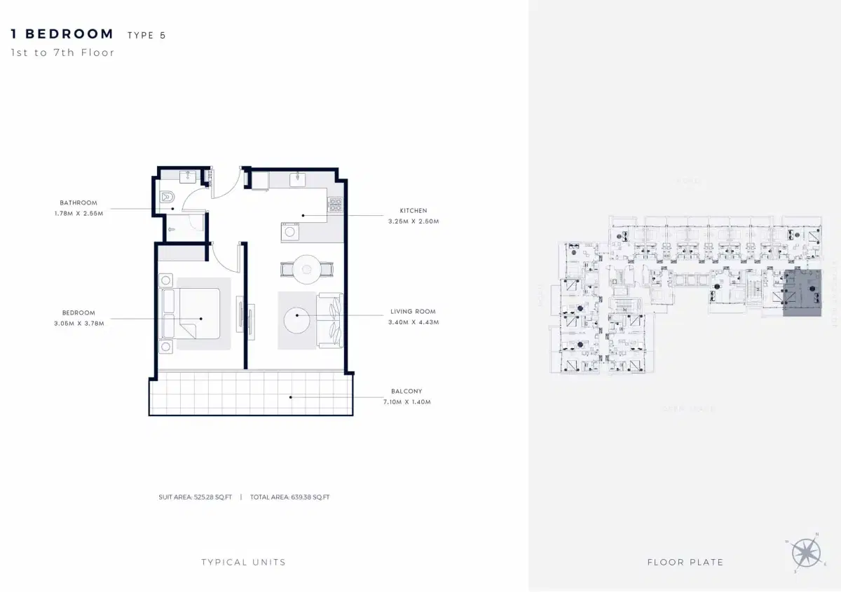 1 BR Floor Plan 639 Sq. Ft.