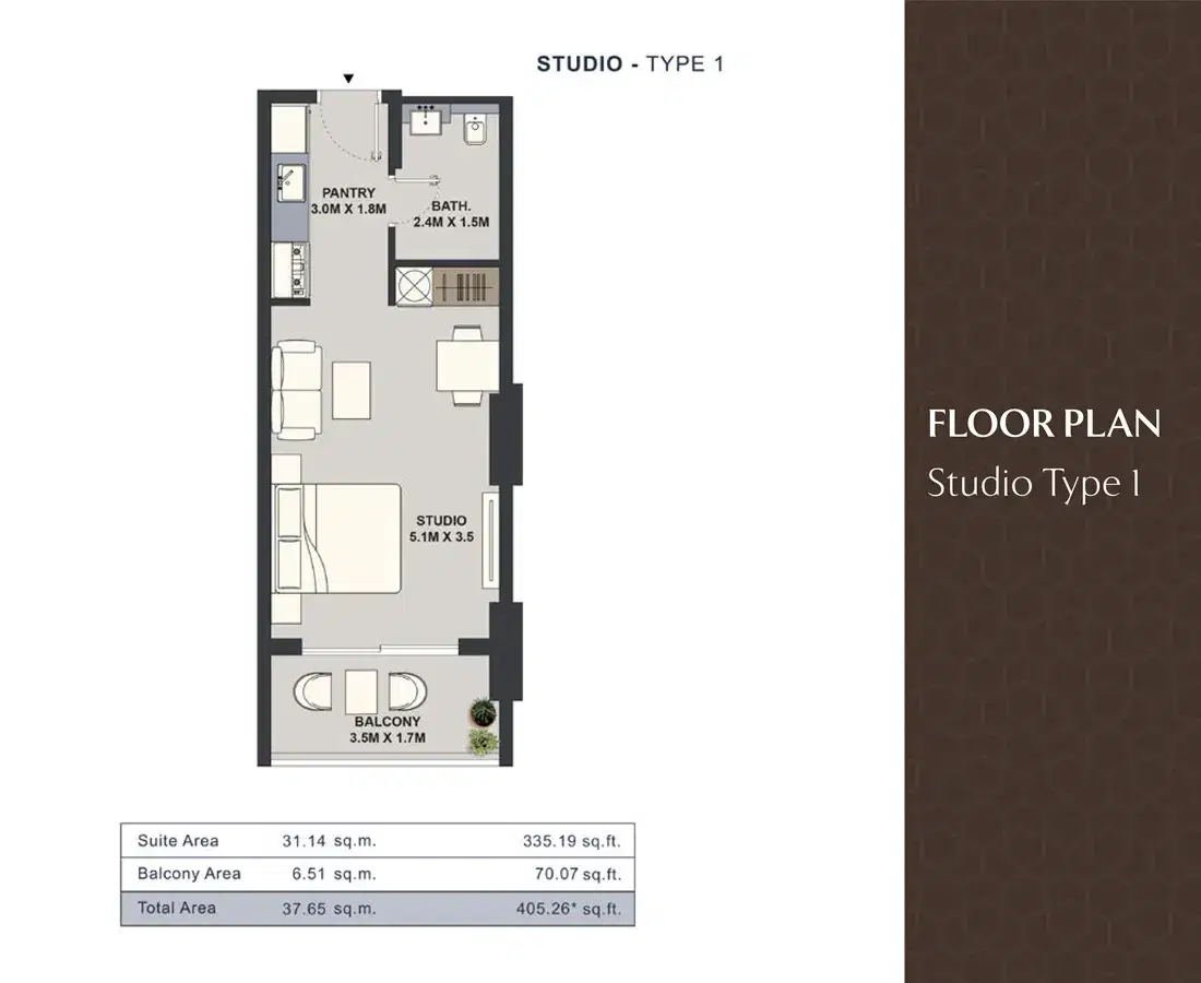 Studios Floor Plan 405 Sq. Ft.