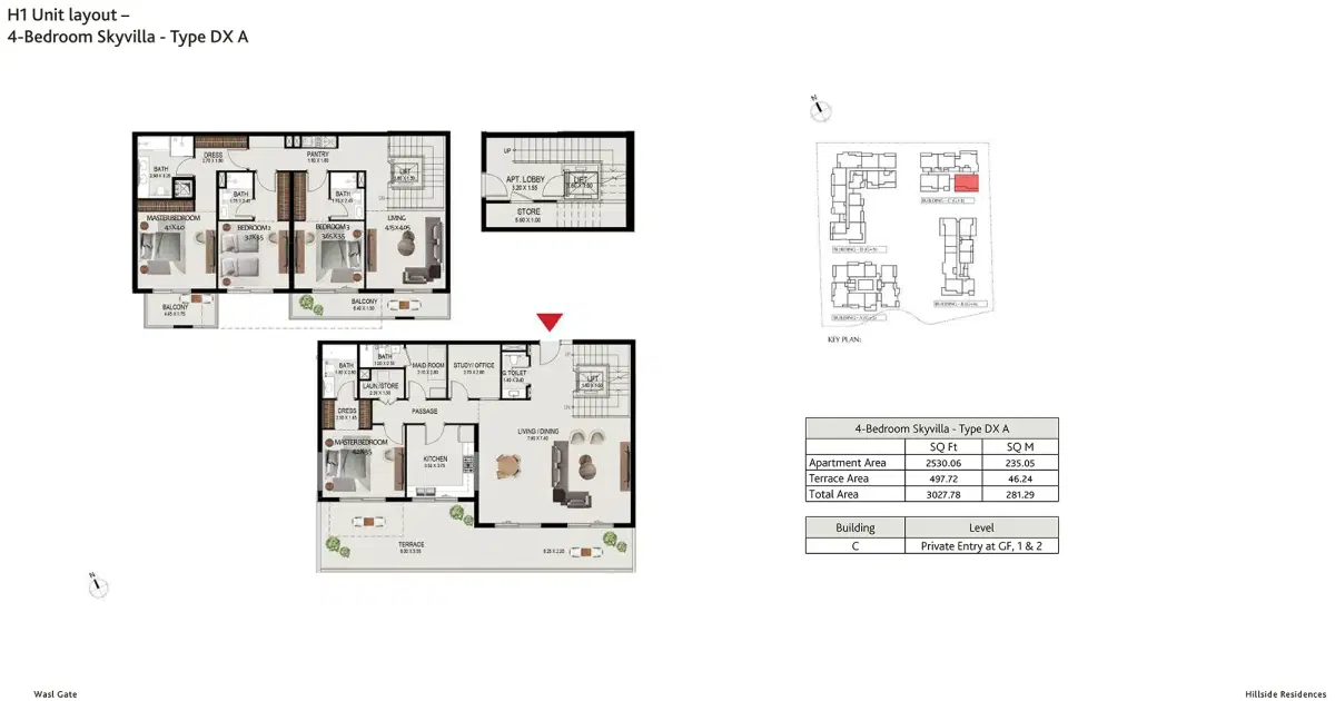 Hillside Residences at Wasl Gate 4 BR Skyvilla Floor Plan