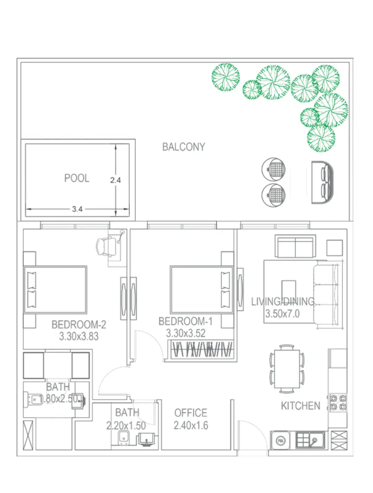 DANUBE Petalz at Al Warsan Studio, Apartments & Duplexes 2 Bedroom Apartments Floor Plan