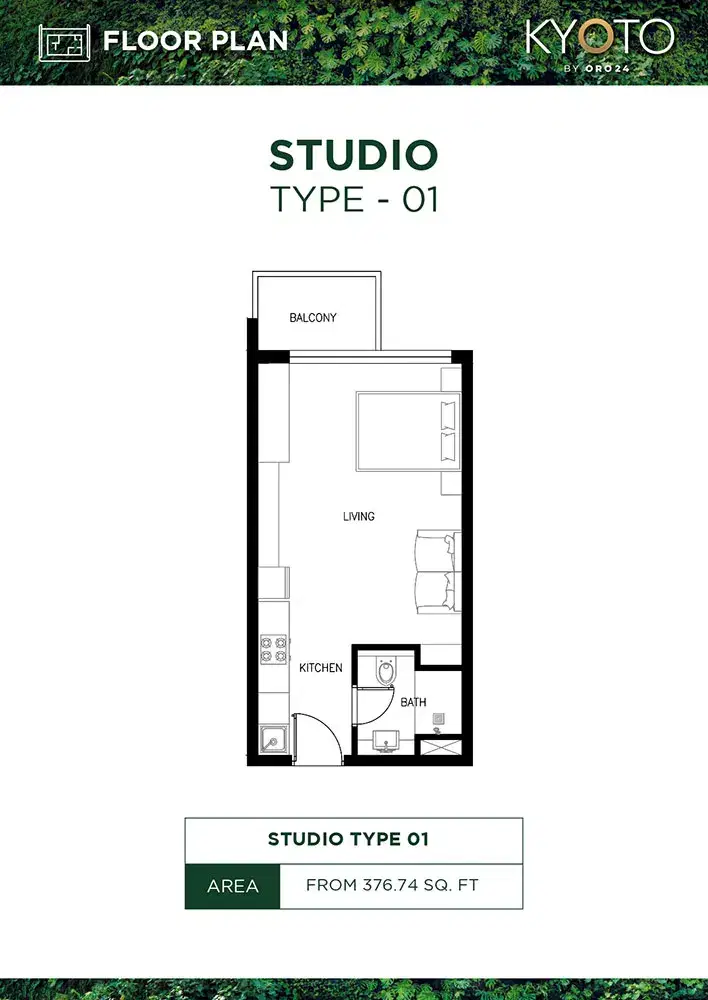 Kyoto by ORO24 at Arjan Dubai Studios Floor Plan 377 Sq. Ft.