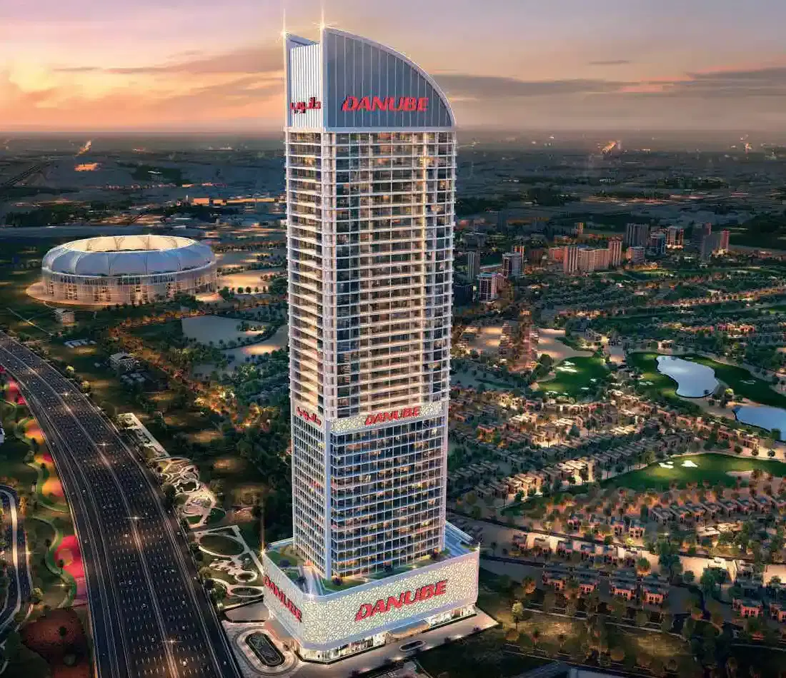 Front view of Danube Aspirz in Dubai Sports City