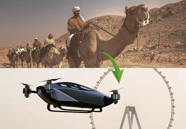 The Evolution of Dubai's Public Transportation System from Camel Rides to Flying Taxis