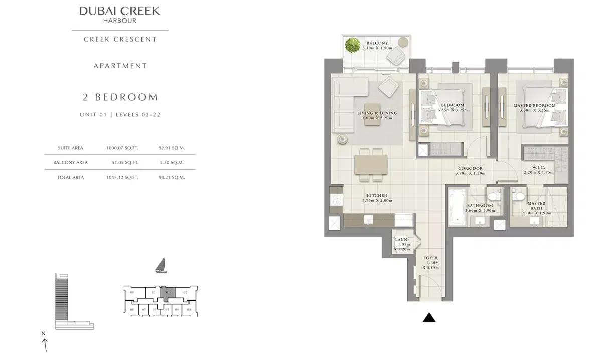 EMAAR Creek Crescent Apartments at Dubai Creek Harbour 2 Bedroom Apartments Floor Plan