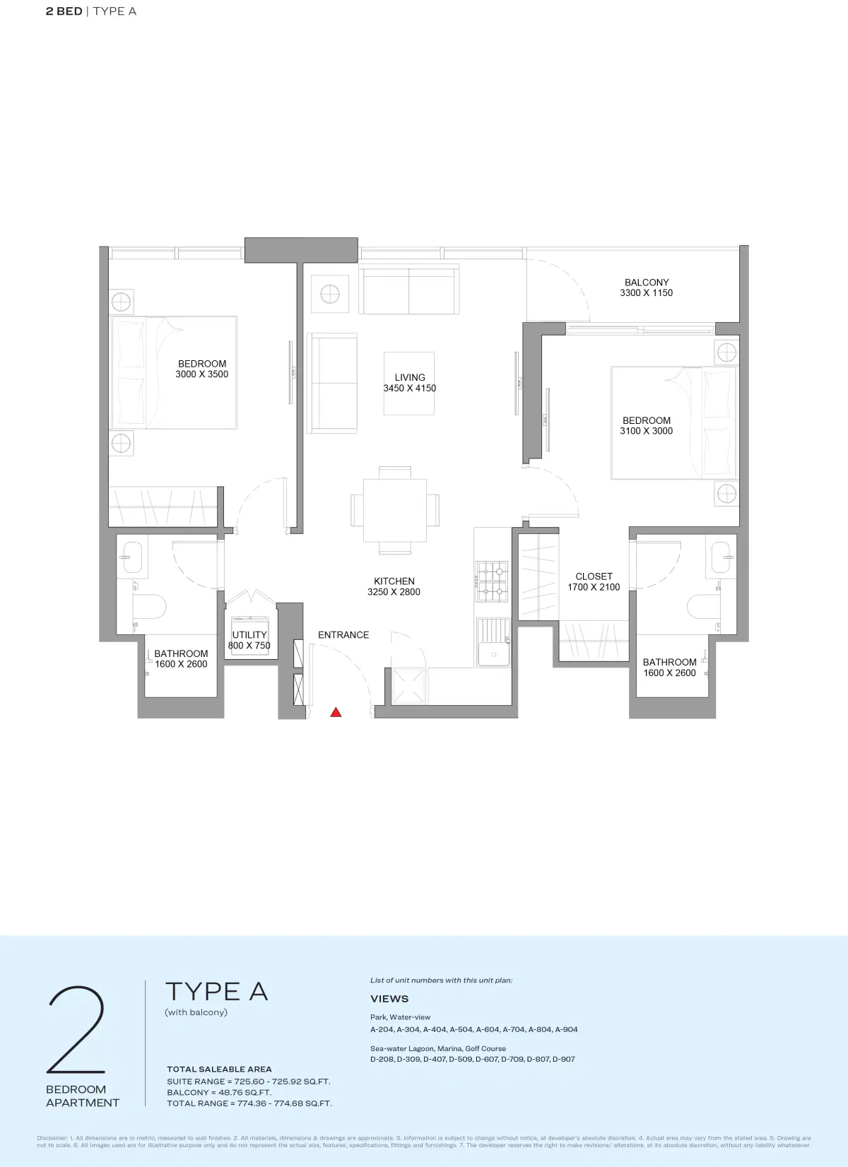 Florine Beach Residences At Sobha Siniya Island 2 Bedroom Appartment Type-1 Floor Plan