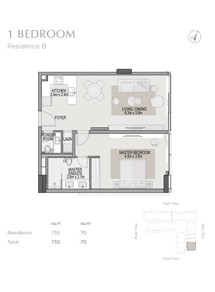 Berkeley by Soho 1 BR Apartment Floor Plan