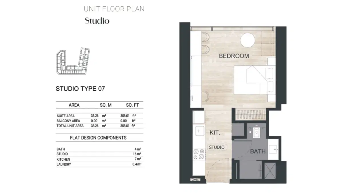 Binghatti Ghost Studios & Apartments at Al Jaddaf Studios Floor Plan 358 Sq. Ft.