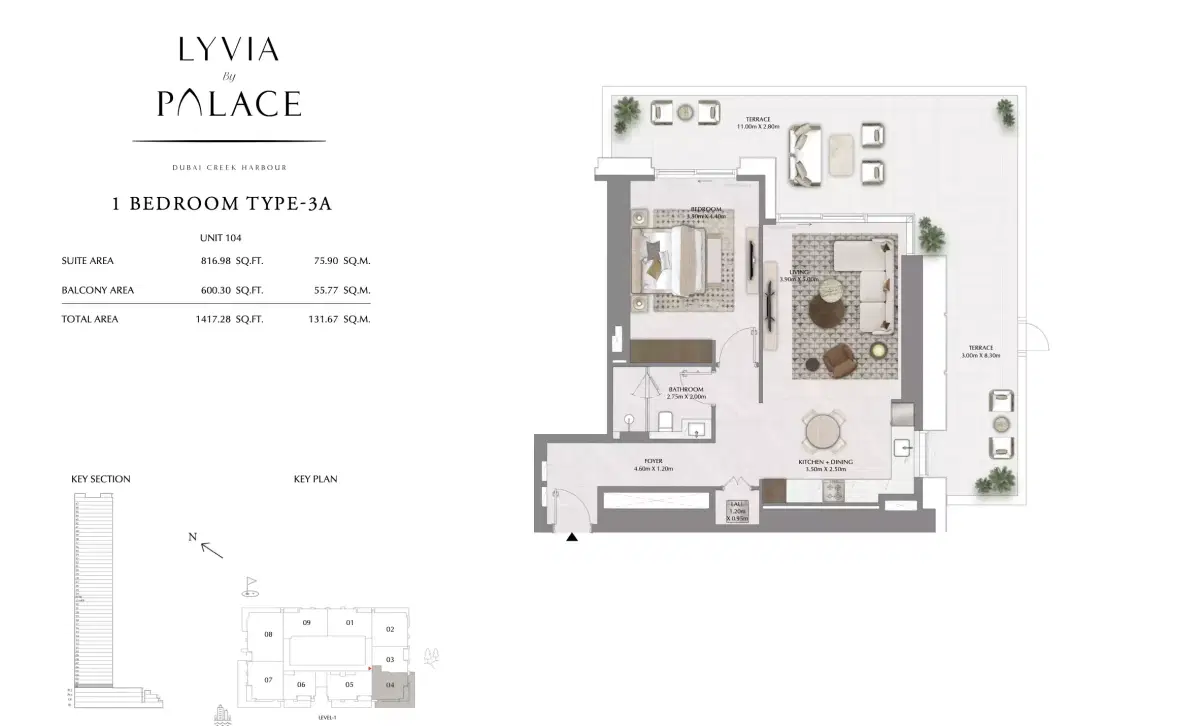 Emaar Lyvia by Palace at Dubai Creek Harbour 1 BR Apartment Floor Plan