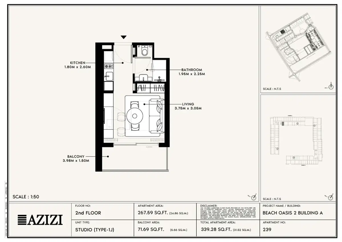 Azizi Beach Oasis 2 at Dubai Studio City Studios Floor Plan