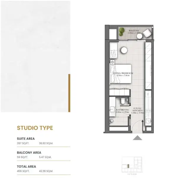 JRP Roma Residences Studios & Apartments in JVC Dubai Studios Floor Plan 456 Sq. Ft.