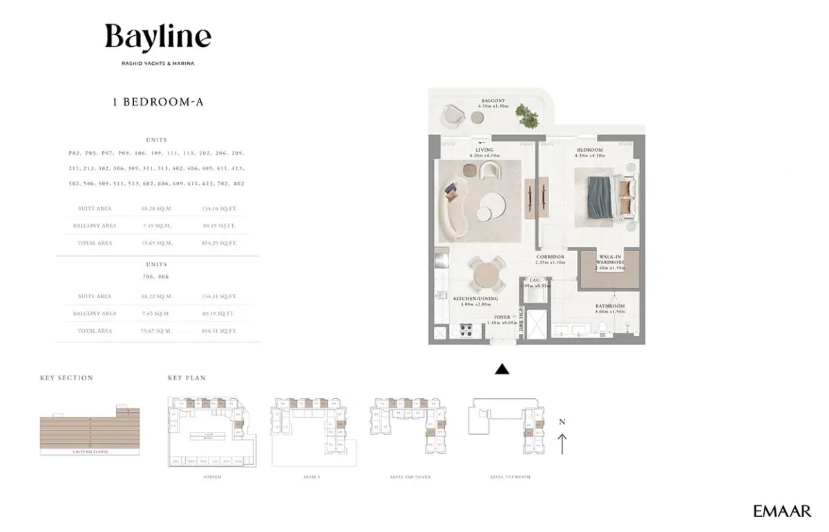 Emaar Bayline at Rashid Yachts & Marina, Apartments & Duplexes 1 Bedroom Apartments Floor Plan