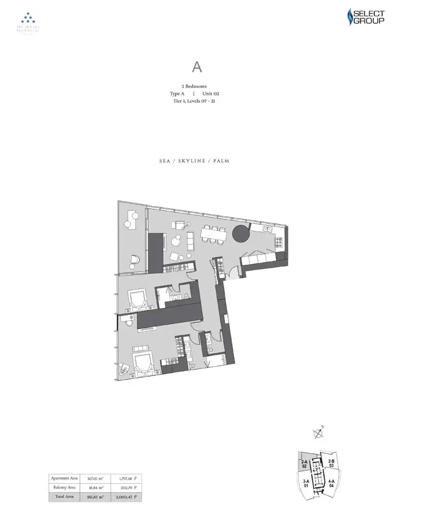 Select Group Six Senses Residence at Dubai Marina 2 BR Floor Plan 2,000