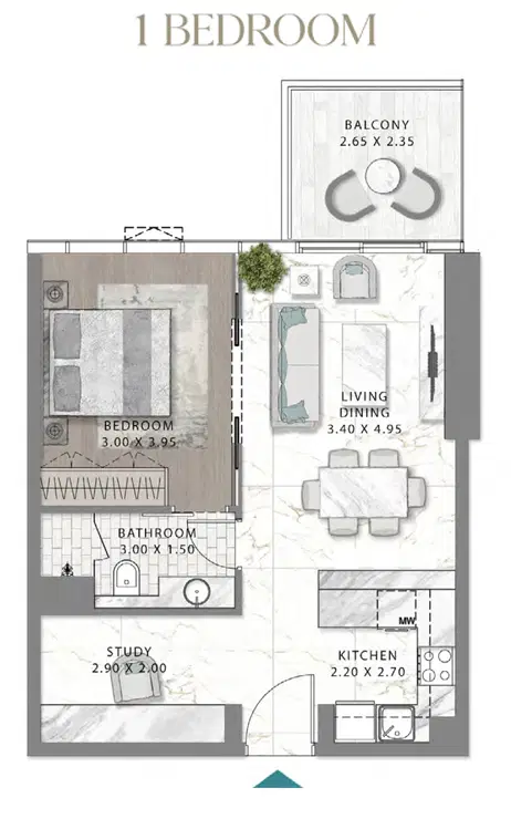 Damac Golf Gate 2 1 Bedroom Apartments Floor Plan
