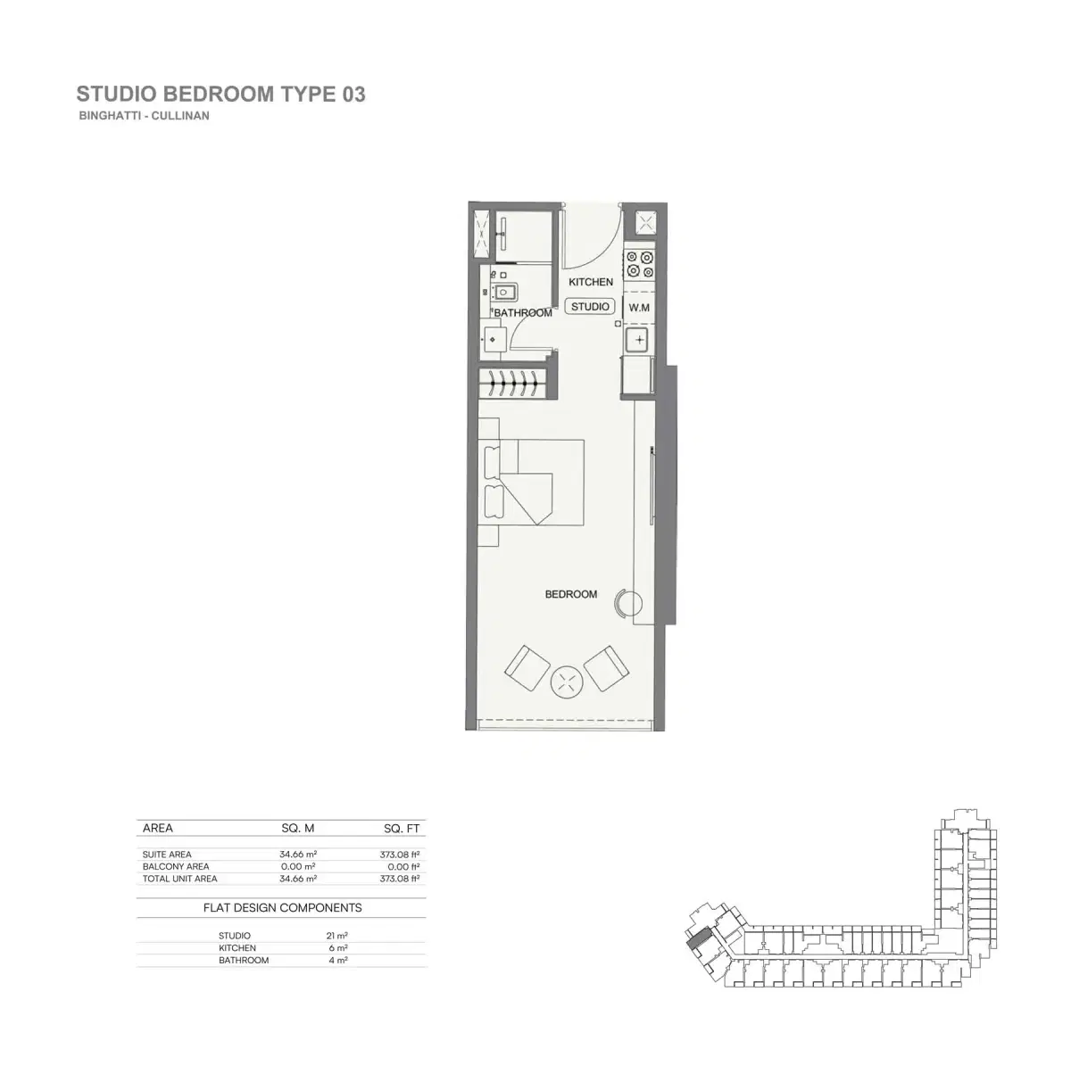 Binghatti Cullinan at Al Jaddaf | Luxury Studio & Apartments Studio Floor Plan