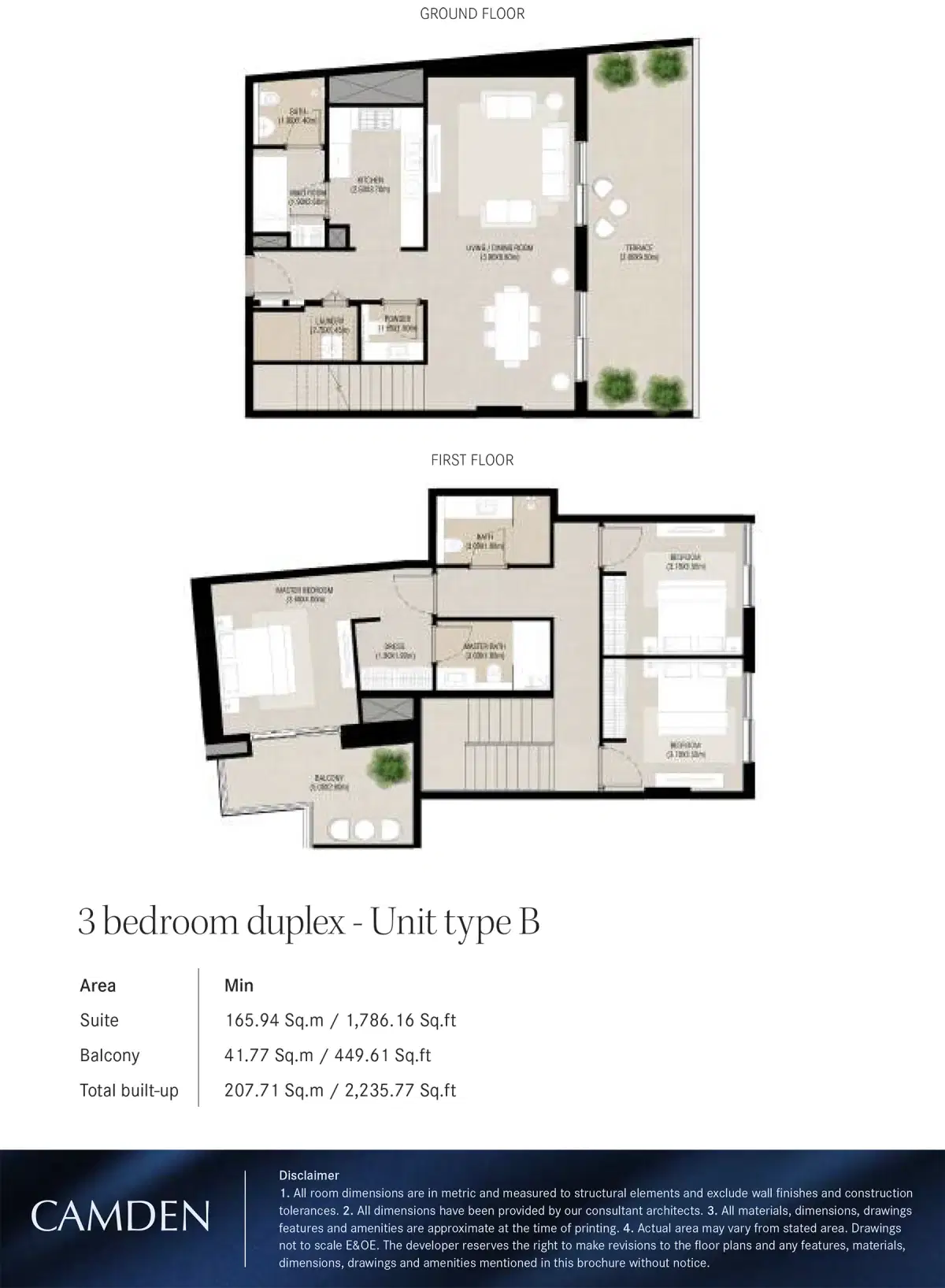 Nshama Camden Apartments at Town Square Dubai 3 BR Floor Plan 2,235 Sq. Ft.