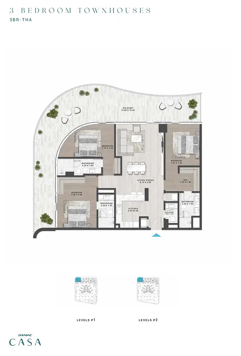 Damac Casa 3 BR Townhouse Floor Plan