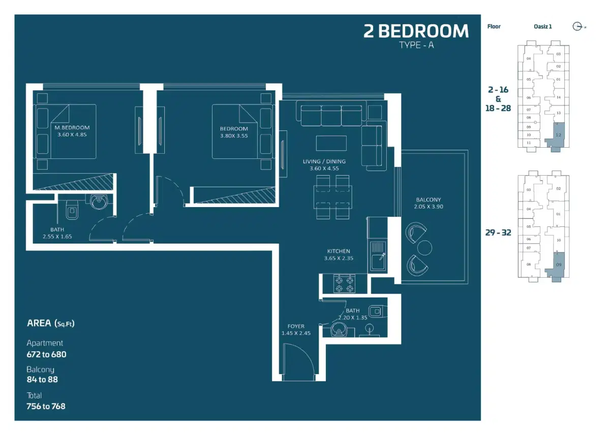 Danube Oasiz Studio & Apartments 2 BR Apartment Floor Plan