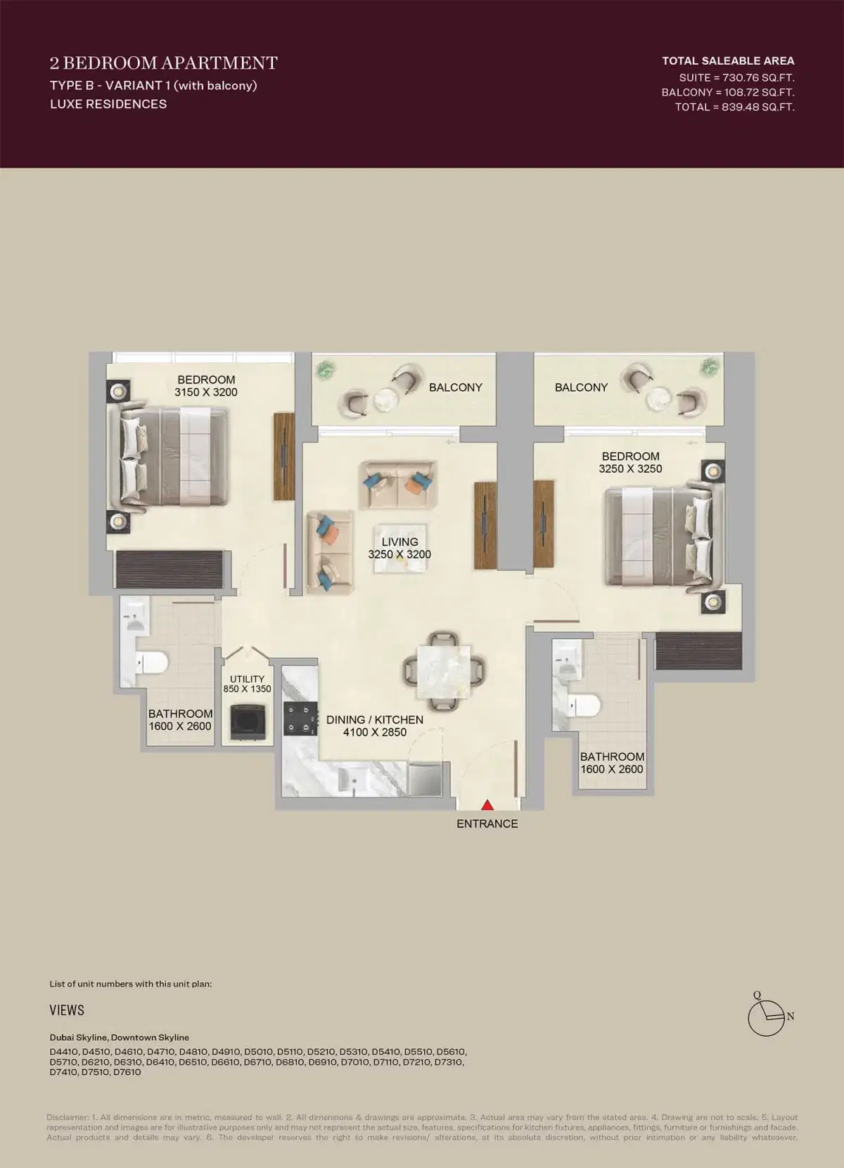 Sobha Skyvue Altier at Sobha Hartland 2 | Luxury Apartments 2 BR Apartment Floor Plan