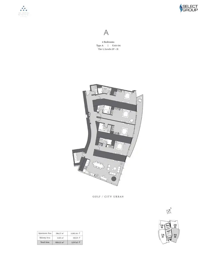 Select Group Six Senses Residence at Dubai Marina 4 BR Floor Plan 3,317 Sq. Ft.