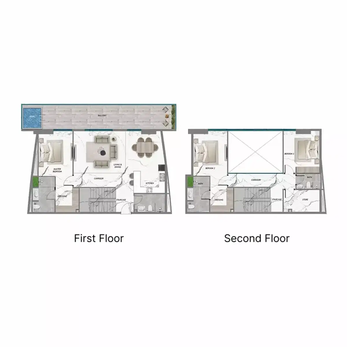 Samana Barari Heights at Majan, Dubailand | Luxury Property 3 BR Duplexes Floor Plan