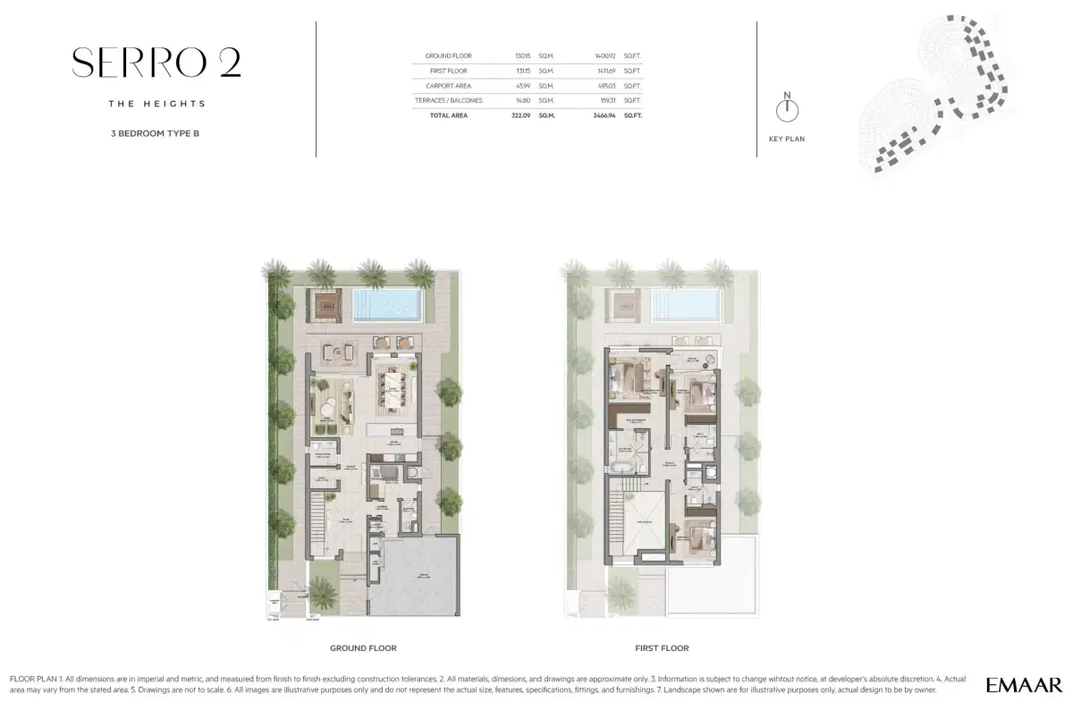 Emaar Serro 2 at The Heights Country Club and Wellness 3 BR VIlla Floor Plan 3,466 Sq. Ft.