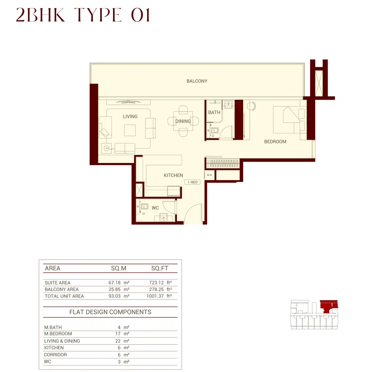 Binghatti Ruby At Jumeirah Village Circle 2 BR Appartment Floor Plan