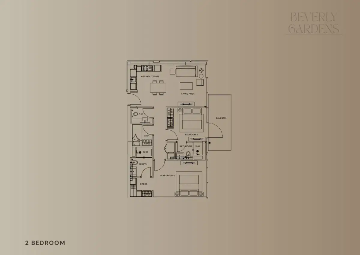 HMB Homes Beverly Gardens at Al Furjan Dubai 2 BR Floor Plan 1