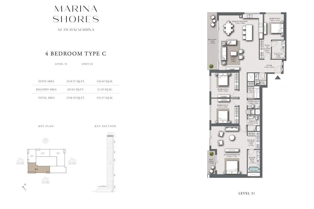 Emaar Marina Shores Apartments & Penthouses at Dubai Marina 4 Bedroom Penthouses Floor Plan