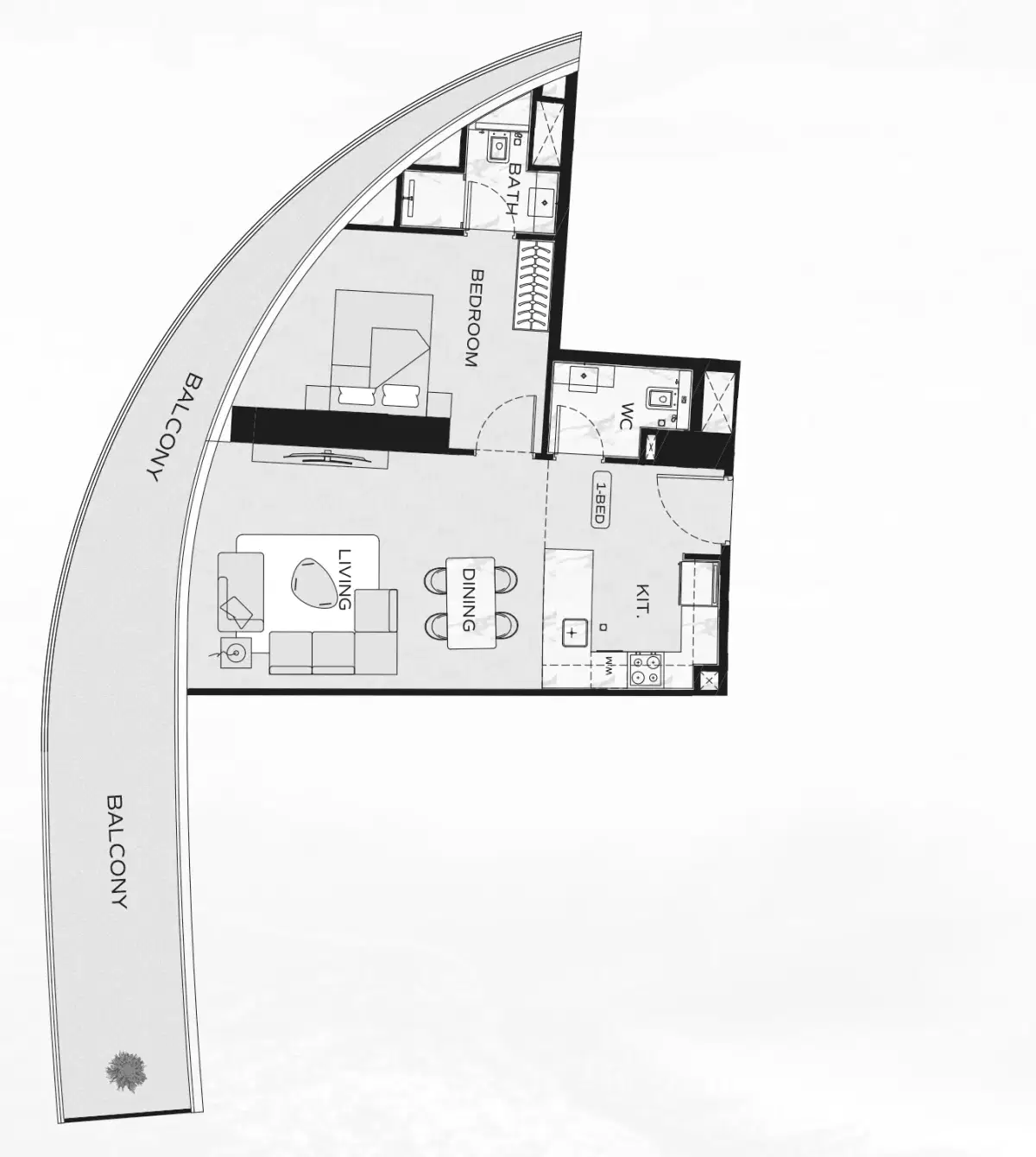 Binghatti Aquarise At Business Bay Dubai 1 BR Apartment Floor Plan