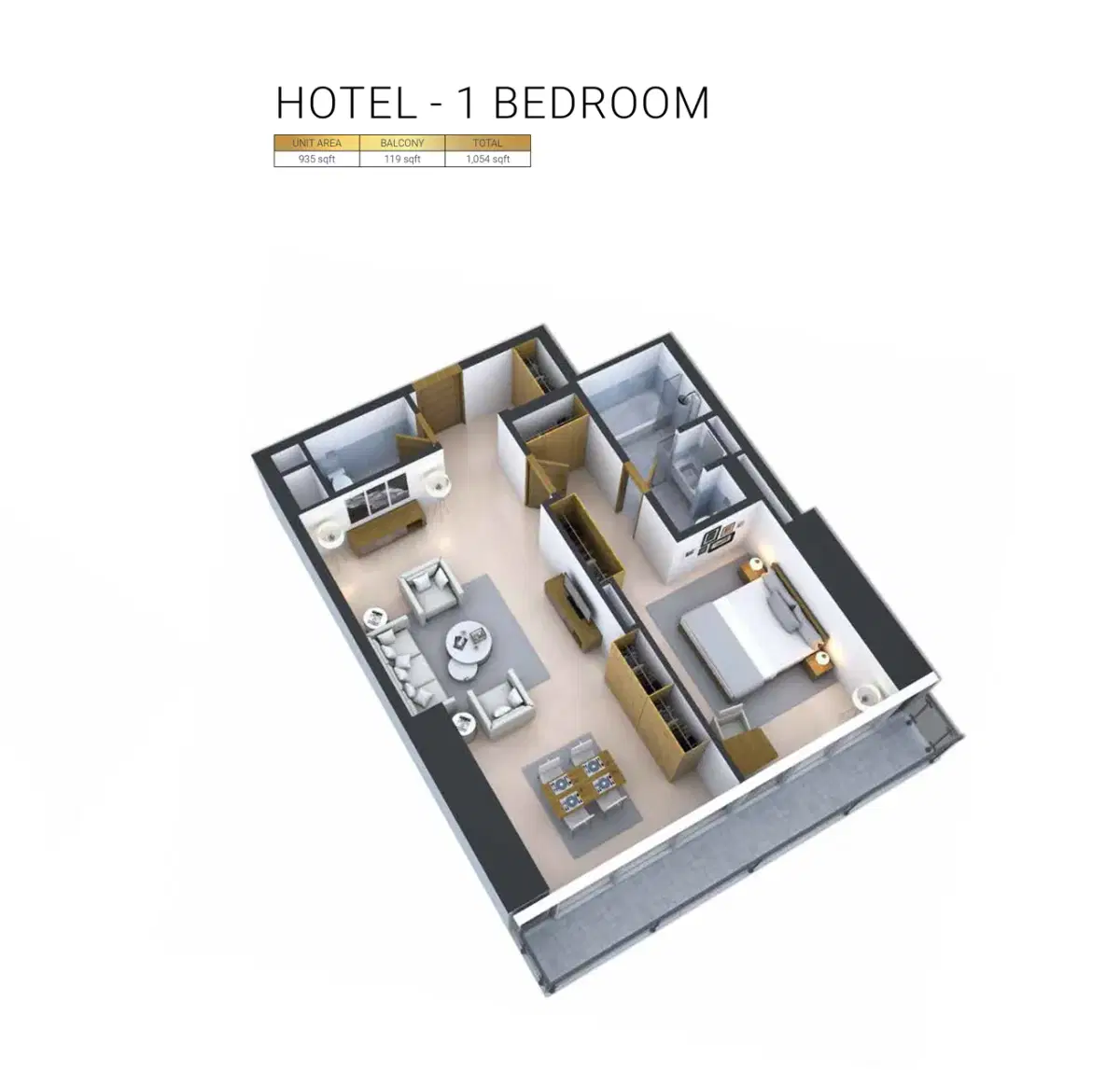 DAMAC Paramount Tower Hotel and Residences 1 BR Apartment Floor Plan