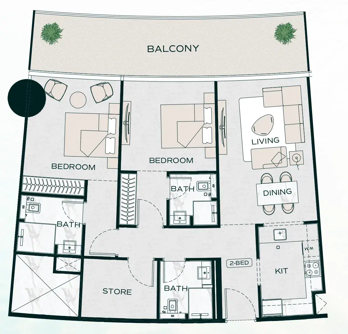 Binghatti Aquarise At Business Bay Dubai 2 BR Apartment Floor Plan