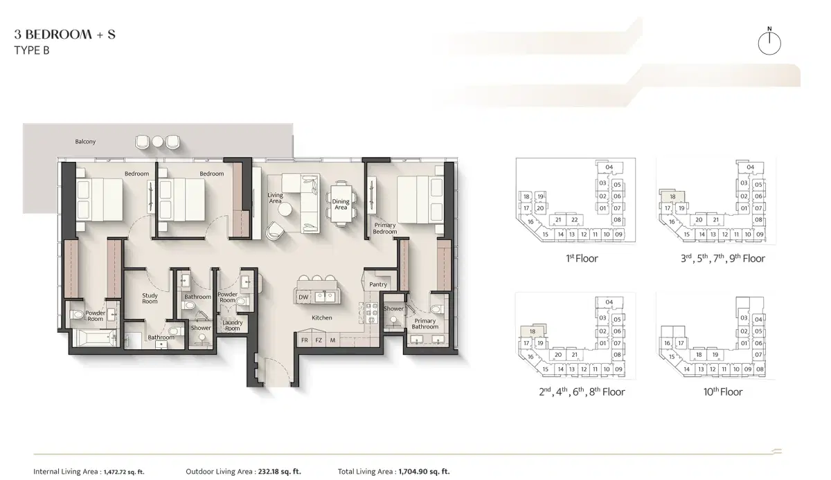 3 BR Floor Plan 1,704 Sq. Ft.