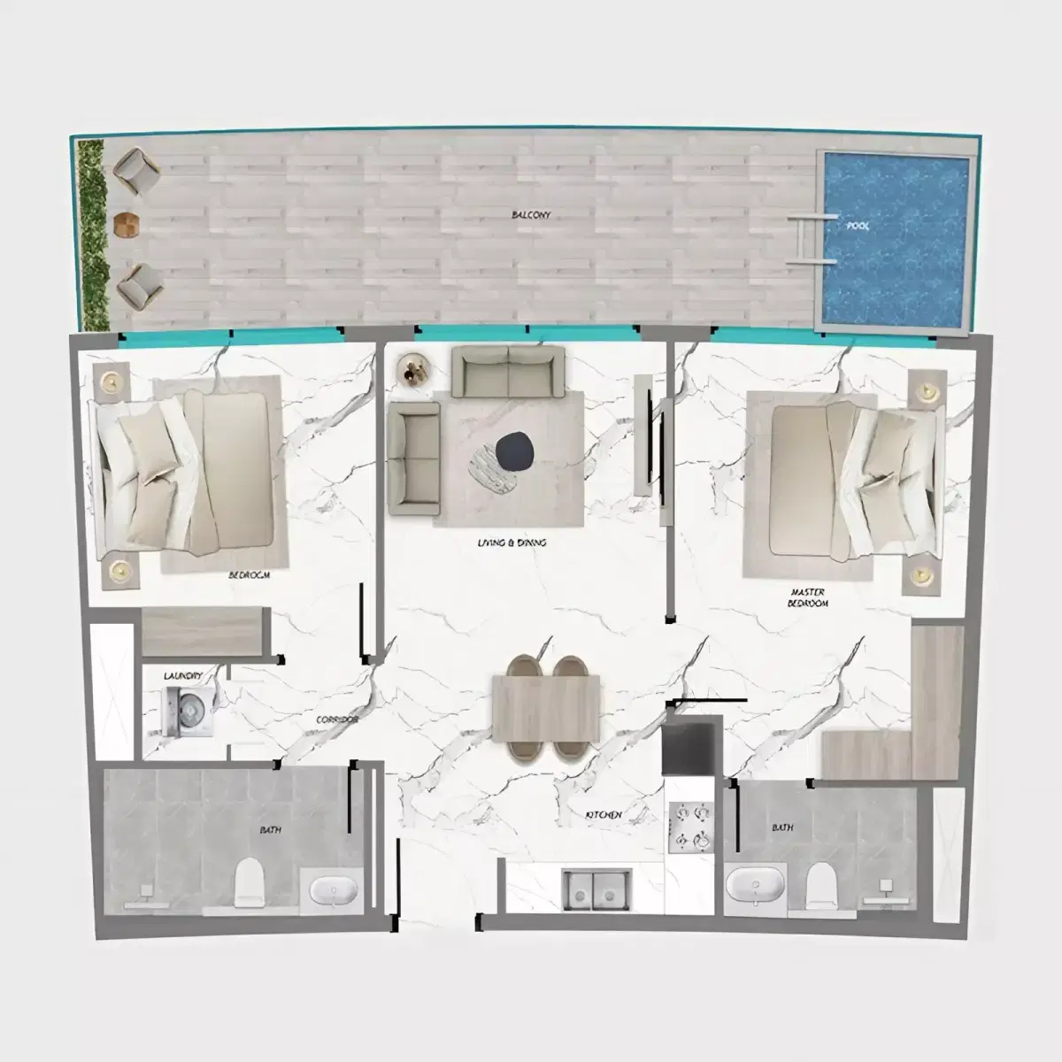 Samana Barari Heights at Majan, Dubailand | Luxury Property 2 BR Apartment Floor Plan
