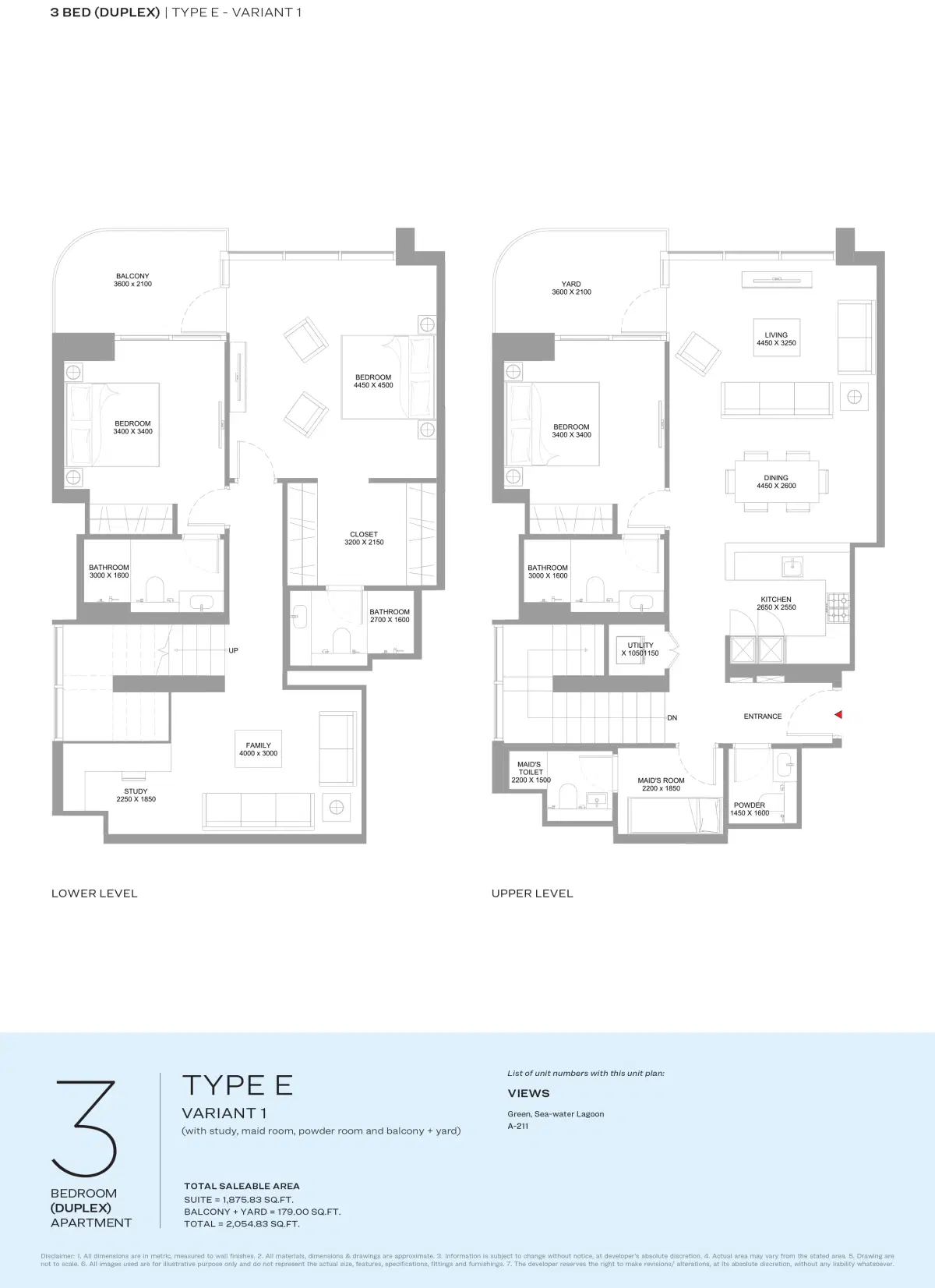 Sobha Coastline Beach Residences At Siniya Island 3 Bedroom Appartment Type-E Floor Plan