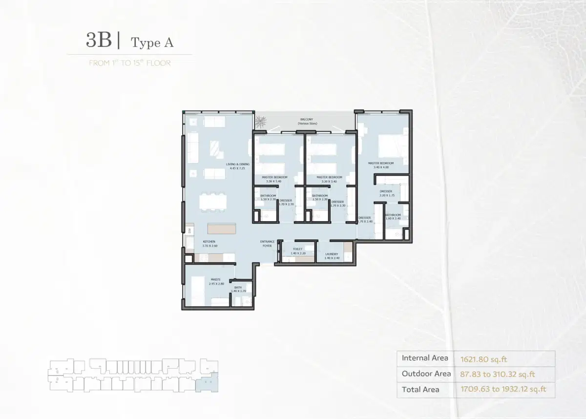 Reportage Verdana Phase 5 Dubai 3 BR Floor Plan 1,932 Sq. Ft.