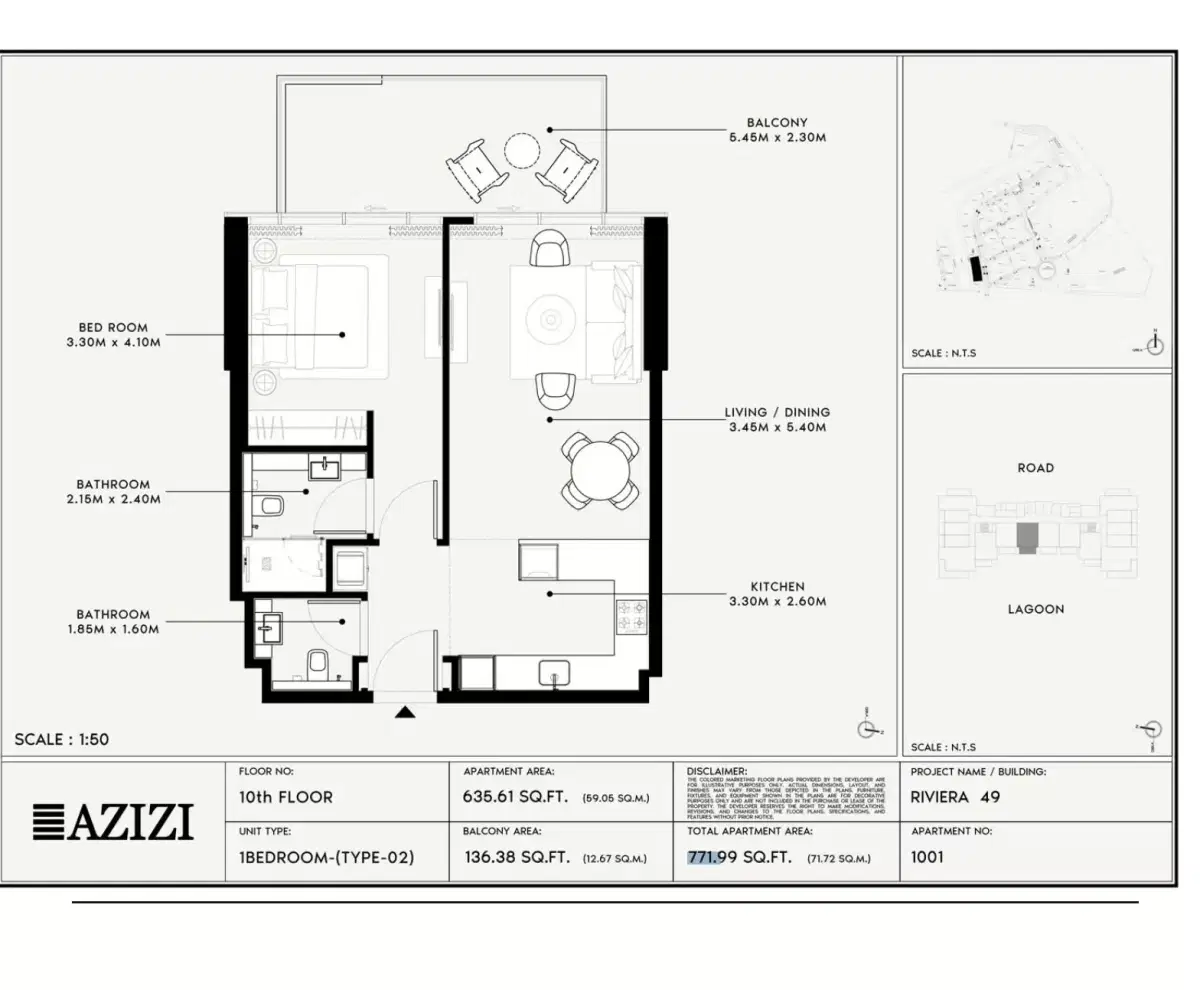 Azizi Riviera 49 at Meydan Dubai | Luxury Studios & Apartments 1 BR Apartment Floor Plan