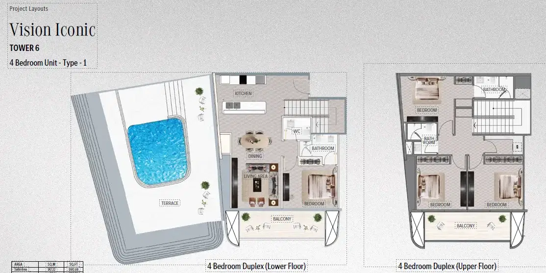 Mercedes-Benz Places Binghatti City at Meydan 4 BR Floor Plan 3022.15 Sq. Ft.
