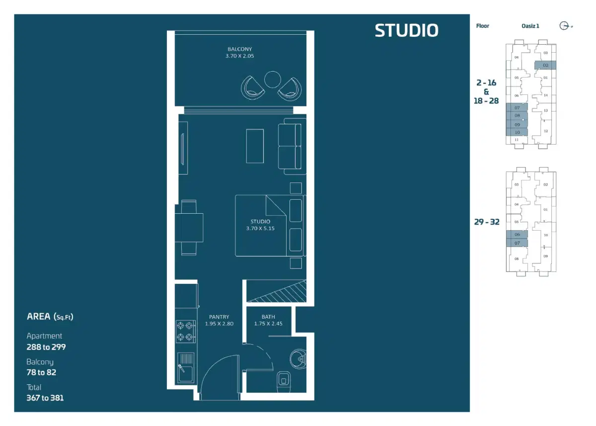 Danube Oasiz Studio & Apartments Studio Floor Plan