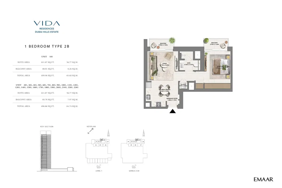 Emaar Vida Residences Dubai Hills Estate 1 BR Apartments Floor Plan