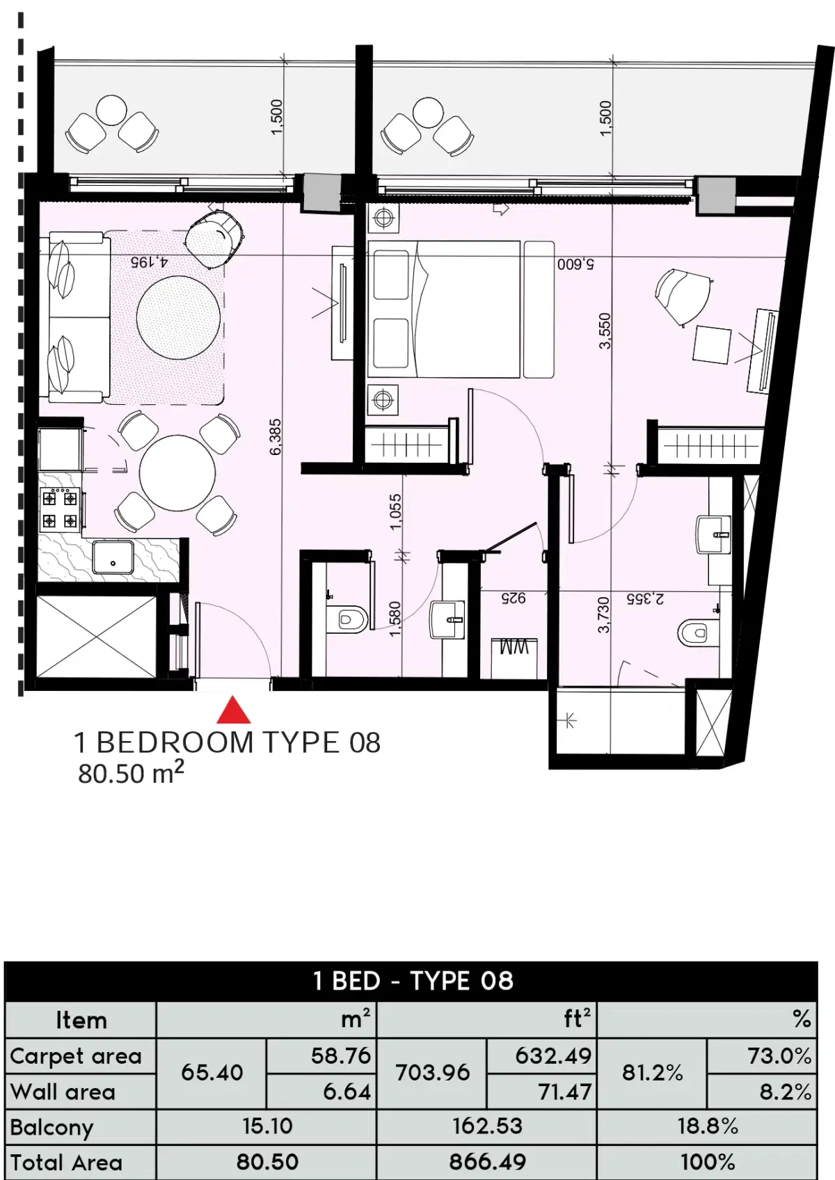 Azizi Arian at Jebel Ali Dubai 1 BR Appartment Floor Plan