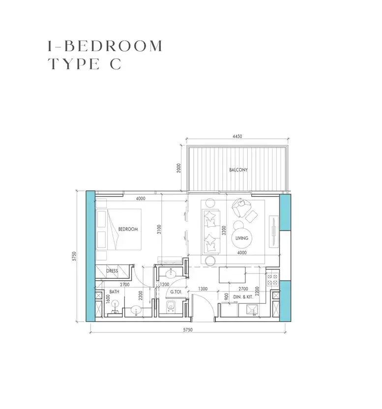 The Waterway Prestige One Meydan Horizon 1 BR Apartments Floor Plan