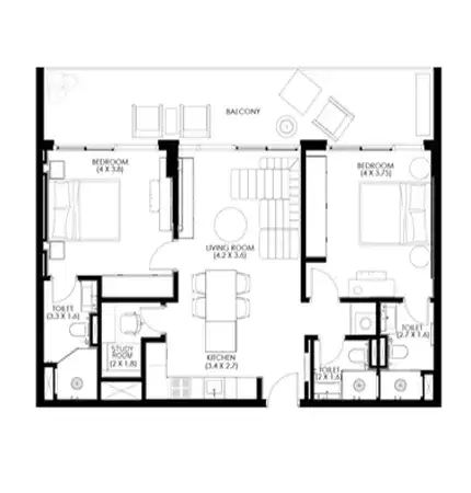 Hammock Park Apartments by Divine at Wasl Gate 2 BR Apartment Floor Plan