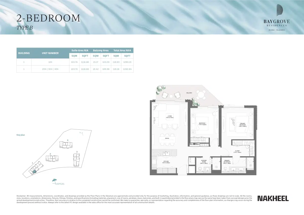 Nakheel Bay Grove Residences at Dubai Islands 2 BR Apartments Floor Plan