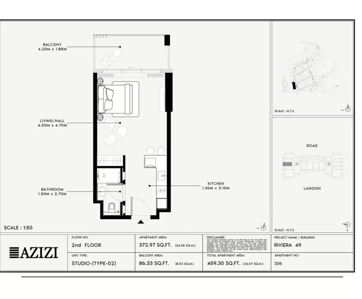 Azizi Riviera 49 at Meydan Dubai | Luxury Studios & Apartments Studio Floor Plan