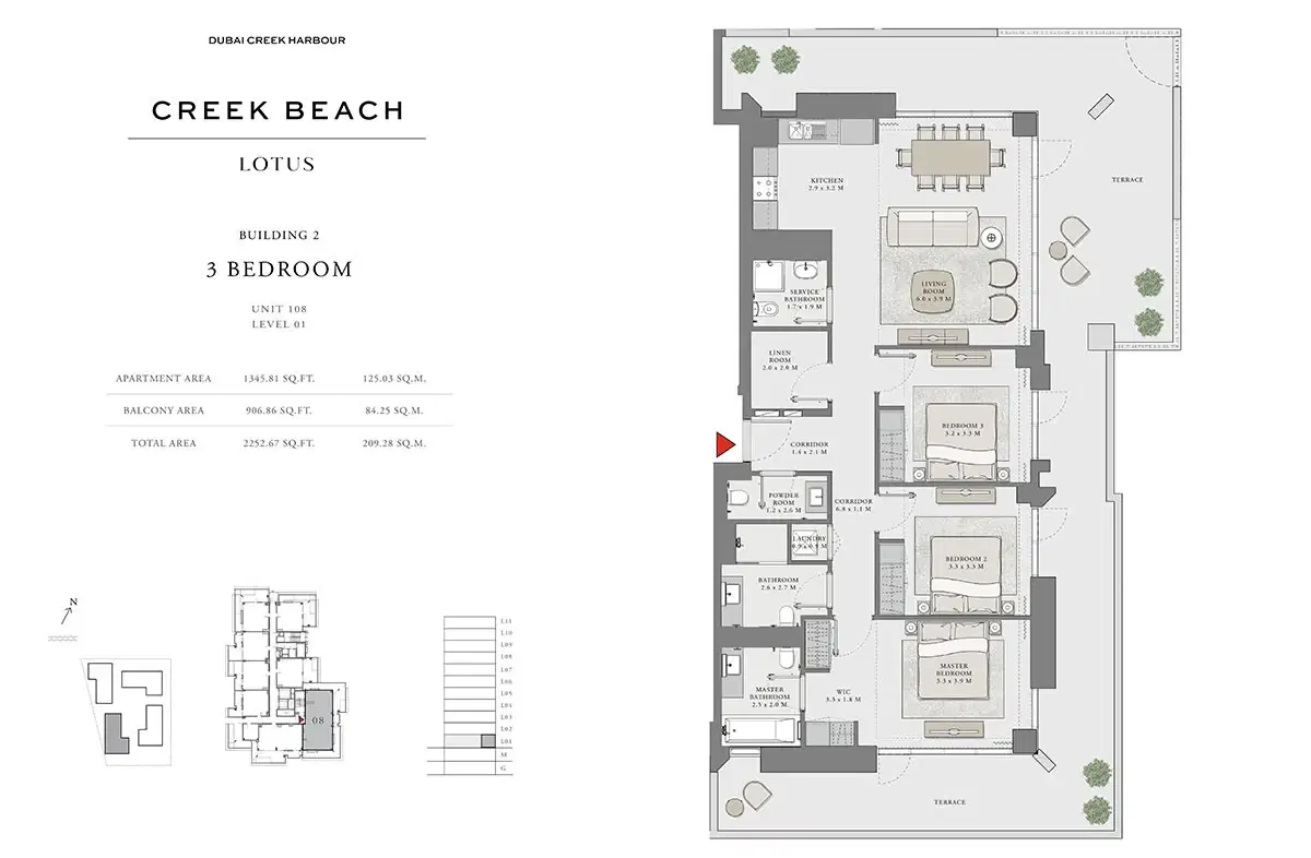 Emaar Lotus Creek Beach 3 BR Apartment Floor Plan