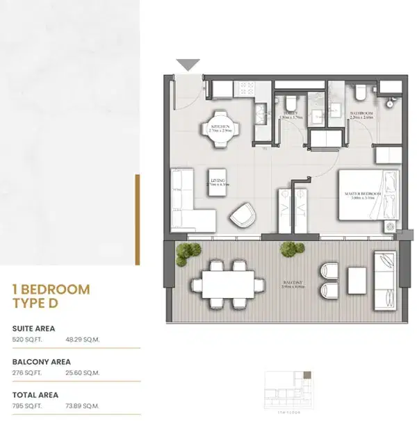 JRP Roma Residences Studios & Apartments in JVC Dubai 1 BR Floor Plan 795 Sq. Ft.